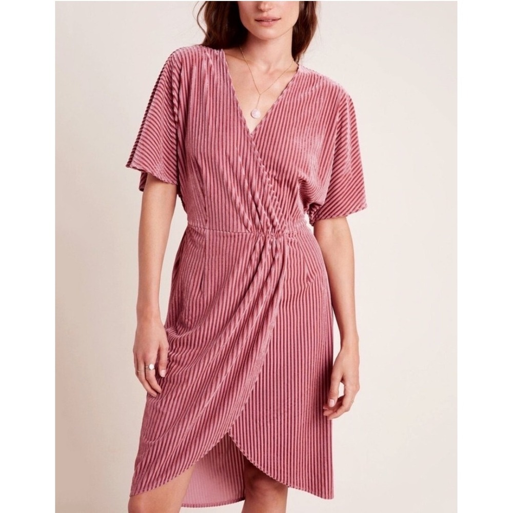 Sunday in Brooklyn Anthro Pink Rose Plisse Velvet Mini‎ Dress Medium Romantic